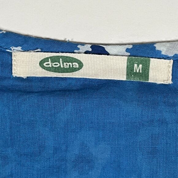 Dolma Maxi Dress Size Medium Blue Ikat Gauze Cotton Flowy Peasant Boho Puff Airy - Picture 3 of 8